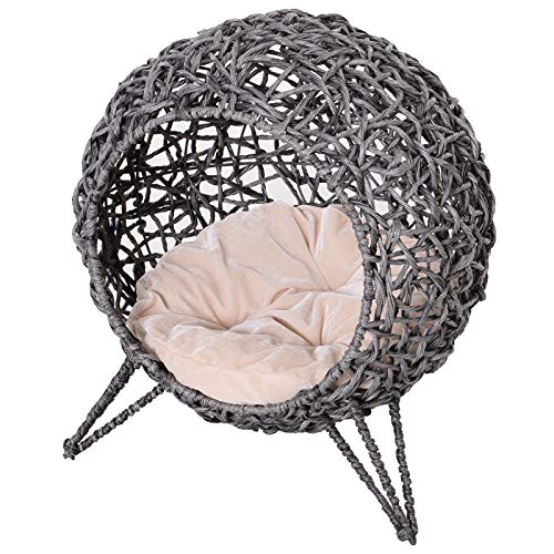 PawHut Katzenhaus aus Rattan mit Kissen Katzenschlafplatz Katzenhöhle mit erhöhten Füßen Silbergrau Ø52 x 58 cm PawHut Katzenhaus aus Rattan mit Kissen Katzenschlafplatz Katzenhöhle mit erhöhten Füßen Silbergrau Ø52 x 58 cm von PawHut
