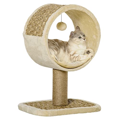 PawHut Katzenkratzbaum Klein Katzenbaum für eine einzelne Katze Katzen-Spiel-Stamm Katzenspielzeug Kletterbaum Jute Khaki+Hellbraun 40 x 30 x 56 cm von PawHut