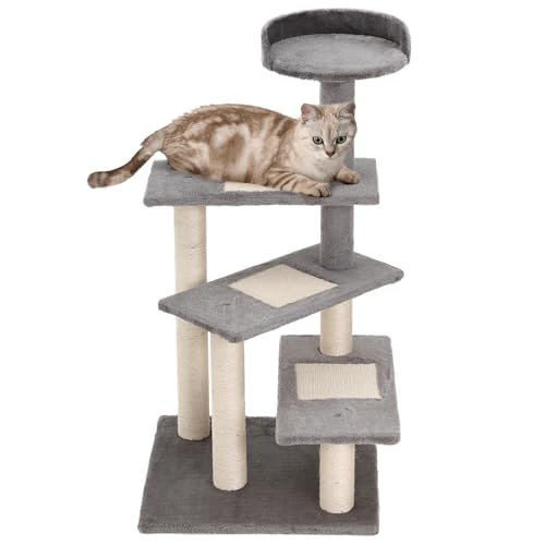 PawHut Kletterbaum Katzenbaum Spielbaum Katzenkratzbaum Treppe 5 Schichte Beige Grau 48 x 48 x 99,5 cm (LxBxH) von PawHut