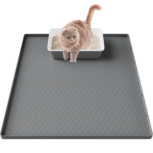 Große Katzenklo Matte 80x56cm, Katzenstreu Matte aus Lebensmittelechtem Silikon, Wasserdicht Urinbeständiges Katzenmatte Katzenklo, Leicht zu Reinigen, rutschfeste Katzenmatte für den Boden - Grau Große Katzenklo Matte 80x56cm, Katzenstreu Matte aus Lebensmittelechtem Silikon, Wasserdicht Urinbeständiges Katzenmatte Katzenklo, Leicht zu Reinigen, rutschfeste Katzenmatte für den Boden - Grau von Pawinner