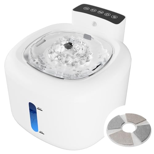 Pawinner Trinkbrunnen für Katzen, 1.8L Katzenbrunnen Kabellos mit Bewegungsmelder, Leise Wasserspender für Katzen mit Batterie, 5 Filter System und Wasserbecken aus Edelstahl, für Katze, Kleine Hunde von Pawinner