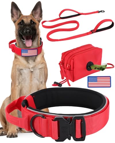 Dickes, breites, reflektierendes Hundehalsband und Leine ohne Ziehen, 1,8 - 2,4 m, für große Hunde, robuste Vollmetallschnallen und weich gepolstertes Hundehalsband-Leinen-Set, mit Kotbeutelhalter für Dickes, breites, reflektierendes Hundehalsband und Leine ohne Ziehen, 1,8 - 2,4 m, für große Hunde, robuste Vollmetallschnallen und weich gepolstertes Hundehalsband-Leinen-Set, mit Kotbeutelhalter für von PawistaPal