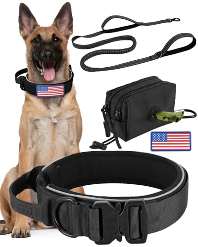 Dickes, breites, reflektierendes Hundehalsband und Leine ohne Ziehen, 1,8 - 2,4 m, für große Hunde, robuste Vollmetallschnallen und weich gepolstertes Hundehalsband-Leinen-Set, mit Kotbeutelhalter für Dickes, breites, reflektierendes Hundehalsband und Leine ohne Ziehen, 1,8 - 2,4 m, für große Hunde, robuste Vollmetallschnallen und weich gepolstertes Hundehalsband-Leinen-Set, mit Kotbeutelhalter für von PawistaPal