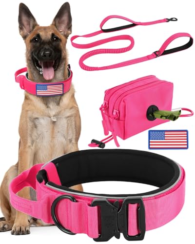Dickes, breites, reflektierendes Hundehalsband und Leine ohne Ziehen, 1,8 - 2,4 m, für große Hunde, robuste Vollmetallschnallen und weich gepolstertes Hundehalsband-Leinen-Set, mit Kotbeutelhalter für Dickes, breites, reflektierendes Hundehalsband und Leine ohne Ziehen, 1,8 - 2,4 m, für große Hunde, robuste Vollmetallschnallen und weich gepolstertes Hundehalsband-Leinen-Set, mit Kotbeutelhalter für von PawistaPal