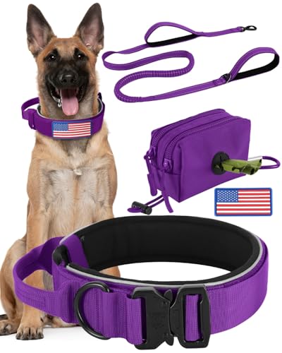 Dickes, breites, reflektierendes Hundehalsband und Leine ohne Ziehen, 1,8 - 2,4 m, für große Hunde, robuste Vollmetallschnallen und weich gepolstertes Hundehalsband-Leinen-Set, mit Kotbeutelhalter für Dickes, breites, reflektierendes Hundehalsband und Leine ohne Ziehen, 1,8 - 2,4 m, für große Hunde, robuste Vollmetallschnallen und weich gepolstertes Hundehalsband-Leinen-Set, mit Kotbeutelhalter für von PawistaPal