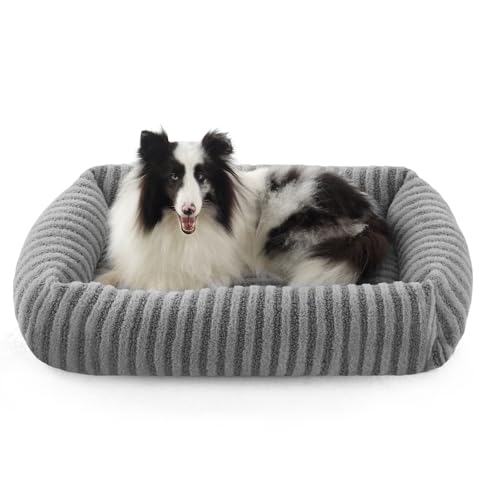Pawk Hundebett mittelgroße Hunde, waschbares Hundebett mit abnehmbarem Bezug, wärmendes, weiches beruhigendes Haustierbetten für Welpen mit Rutschfester Unterseite, 76 x 61 x 20 cm, Grau von Pawk