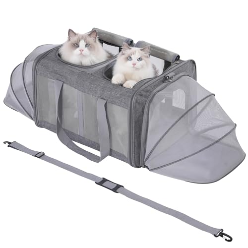 Pawlen Großer Katzentransportbox für 2 Katzen und Kleine Hunde bis 15KG mit Abnehmbarem Weichem Kissen（53 x 43 x 33 cm）,Faltbare & Erweiterbar Katzentransporttasche mit,Transportbox Katze,L von Pawlen