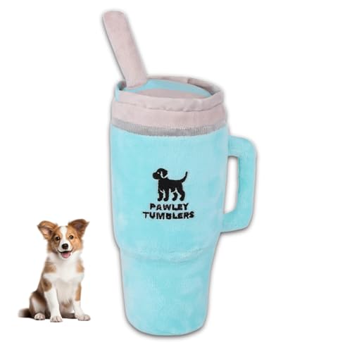 Stanley Cup inspiriertes Knistern und Quietschen Hundespielzeug – weicher Plüsch, langlebiges Spiel für mittelgroße und große Hunde (Türkis) von Pawley Tumbler