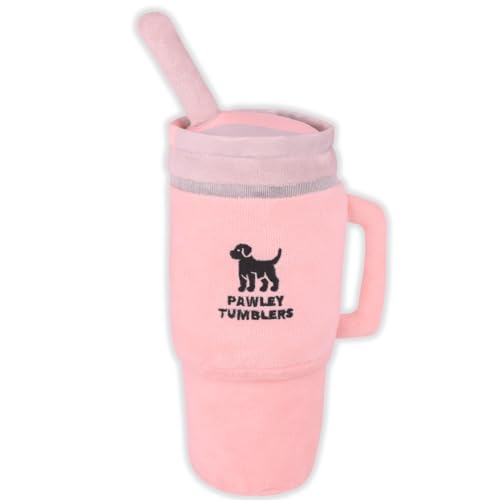 Stanley Cup inspiriertes Knistern und Quietschen Hundespielzeug – weicher Plüsch für mittelgroße und große Hunde, langlebiges Spiel- und Kuschelspielzeug (Rosa) von Pawley Tumbler