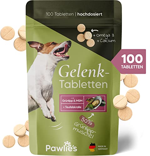 Pawlie's Gelenktabletten für Hunde (100 Tabletten) | Fischgeschmack, Grünlippmuschel Hund, Glucosamin, MSM & Teufelskralle | Hunde Leckerlis mit Omega 3, in DE hergestelltes Ergänzungsfutter von Pawlie's
