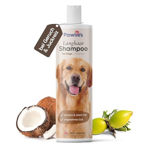 Pawlie's Hundeshampoo Langhaar zur Fellpflege für bessere Kämmbarkeit | Hundeshampoo gegen Geruch mit Bio-Arganöl und Biotin | Dog Shampoo | Hunde Shampoo Fellpflege Langhaar | Conditioner Hund von Pawlie's