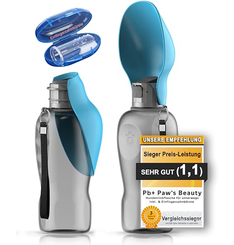 Paws Elegance 2er GESCHENKESET | Extragroße Faltbare 800ml Hundetrinkflasche für unterwegs inkl. Zahnbürste - Premium Trinkflasche Hund - Trinkflasche Hunde für unterwegs - 100% Auslaufsicher von Paws Elegance