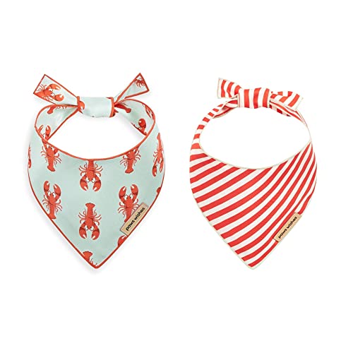 Paws Wishes Hundehalstuch 2er-Pack, American Lobster and Coral Stripes Set Holiday in Maine, Pet Friendly Design, Hair and Water Resistant, Adjustable Dog Scarf for Medium Boy Girl Dog von Paws Wishes