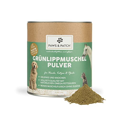 Paws&Patch reines GRÜNLIPPMUSCHEL Pulver für Hunde, Katzen & Pferde 250g plastikfrei I Vollfett-Qualität mit GAGs & Omega-3 I 100% Muschelfleisch perna Canaliculus von Paws & Patch