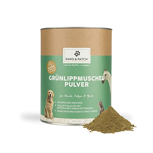 Paws&Patch reines GRÜNLIPPMUSCHEL Pulver für Hunde, Katzen & Pferde 500g plastikfrei I Vollfett-Qualität mit GAGs & Omega-3 I 100% Muschelfleisch perna Canaliculus von Paws & Patch