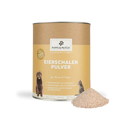 Paws&Patch reines EIERSCHALEN Pulver für Hunde & Katzen 1kg plastikfrei I Natürliche Calcium-Quelle aus 100% Eierschalen I Barf-Zusatz Selbstkocher von Paws & Patch
