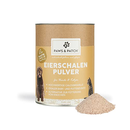 Paws&Patch reines EIERSCHALEN Pulver für Hunde & Katzen 350g plastikfrei I Natürliche Calcium-Quelle aus 100% Eierschalen I Barf-Zusatz Selbstkocher von Paws & Patch