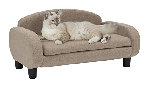 Paws & Purrs Modernes Haustier-Sofa, 80 cm breit, niedrige Rückenlehne, mit abnehmbarem Matratzenbezug, Espresso/Sand von Paws & Purrs