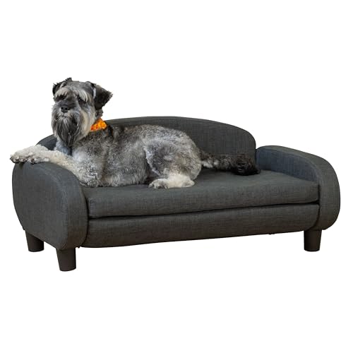 Paws & Purrs Modernes Haustier-Sofa, 90,2 cm breit, für mittelgroße Hunde oder Katzen, mit abnehmbarem/waschbarem Matratzenbezug, Dunkelgrau von Paws & Purrs