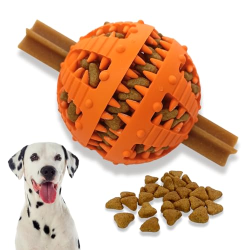 PawsOnly | Hundespielzeug | Leckerli Ball für Hunde | Intelligenzspielzeug | Snackball Hund | Hundebeschäftigung | Futterball Naturkautschuk | Welpenspielzeug | Zahnputzball (Groß 8 cm, Orange) von PawsOnly