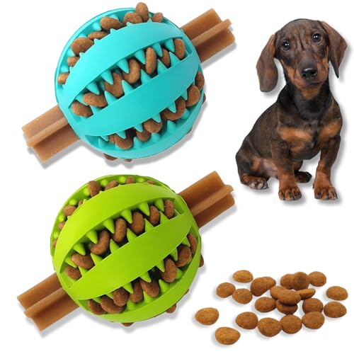 PawsOnly | Futterball für Hunde | Hundespielzeug Intelligenz | Leckerli Ball | Denkspiele | Snackball Naturkautschuk | Beschäftigung Hund | Zahnball (Klein 6 cm, Grün + Blau) von PawsOnly