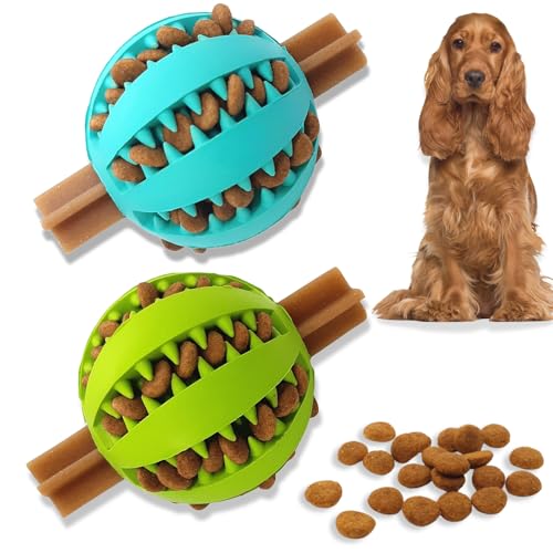 PawsOnly | Futterball für Hunde | Hundespielzeug Intelligenz | Leckerli Ball | Denkspiele | Snackball Naturkautschuk | Beschäftigung Hund | Zahnball (Mittel 7 cm, Grün + Blau) von PawsOnly