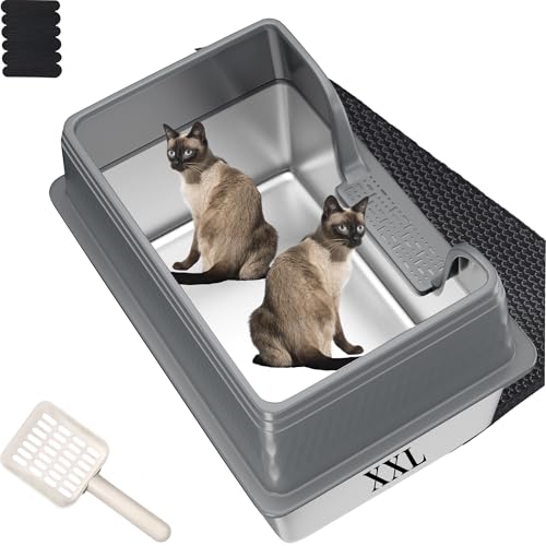 Katzentoilette aus Edelstahl mit 10 cm hoher Wandseite, Anti-Verschütten, abnehmbares Gehäuse für alle Kätzchen, Grau, Größe XXL Katzentoilette aus Edelstahl mit 10 cm hoher Wandseite, Anti-Verschütten, abnehmbares Gehäuse für alle Kätzchen, Grau, Größe XXL von Pawsayes