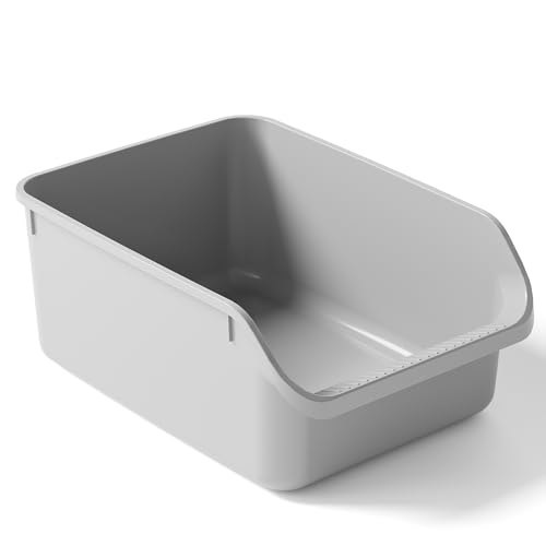 Pawsayes Große Katzentoilette mit hohen Seiten, Spritzschutz für Indoor-Katzen, niedriger Eingang, Kitty-Katzentoiletten (Grau) von Pawsayes