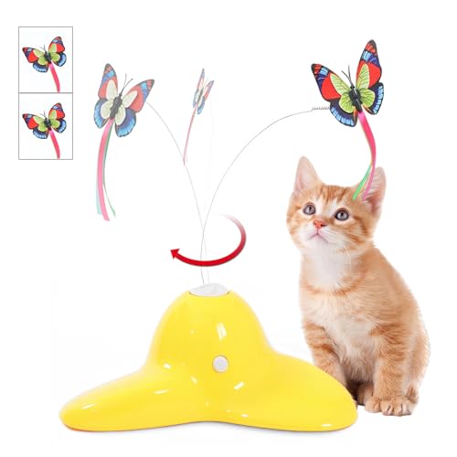 Pawsayes Interaktives Katzenspielzeug für den Innenbereich, mit 360 ° drehbarem Schmetterling 2 Nachfüllpackungen von Pawsayes