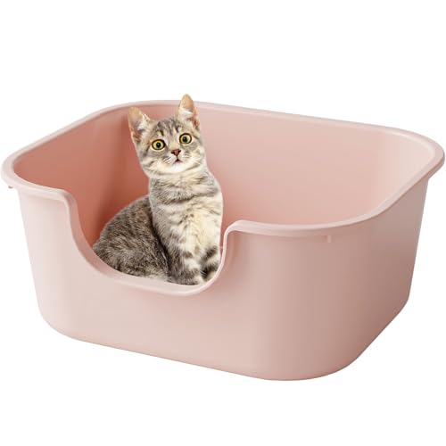 Katzenklo offen hoher Rand große Katzentoilette, einfache Reinigung Katzenklo, abgesenkter Eingang Aufbewahrungsbox mit hohen Seitenwänden, auslaufsicher Katzenklo Cat Litter Box (Rosa) von Pawsayes