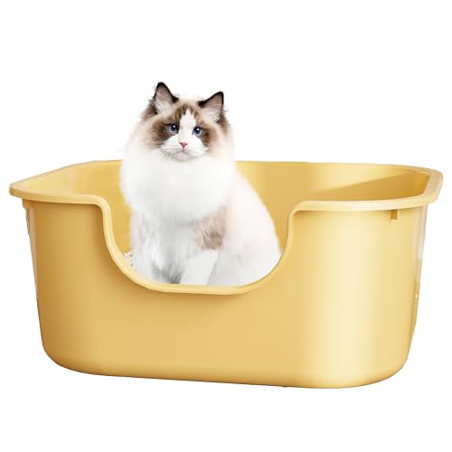 Pawsayes Katzentoilette mit hoher Seite und niedrigem Schwelleneintritt, auslaufsicher und Katzenstreu, Spritzschutz (Gelb) von Pawsayes
