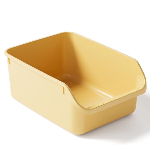 Pawsayes Katzentoilette mit hohen Seiten, Spritzschutz für Indoor-Katzen, niedriger Eingang, Kitty-Katzentoiletten (Gelb) von Pawsayes