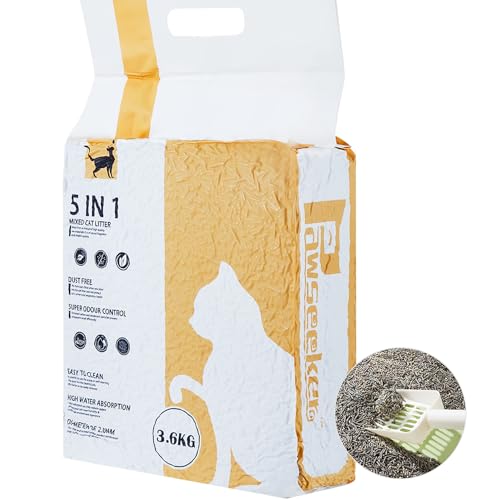 Pawsayes Tofu-Katzenstreu klumpend, 5 in 1 gemischtes Katzenstreu, Ultra saugfähig, schnell klumpend, hervorragende Geruchskontrolle, geringe Spurenbildung, mit Wasser spülbar, staubfrei von Pawsayes