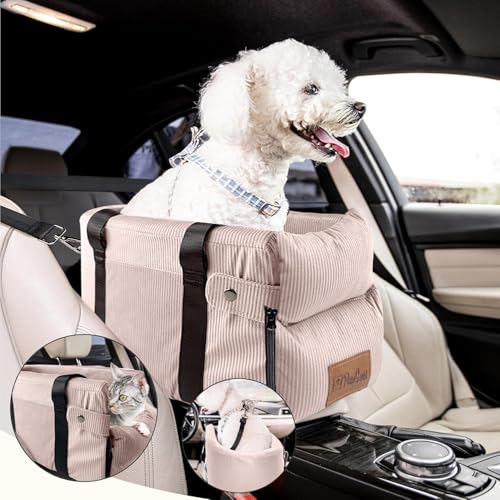Pawseat Mittelkonsole Hundeautositz für kleine Hunde und Welpen, 2,3–5,9 kg, idealer Armlehnen-Booster, Auto-Reisesitz mit Sicherheitsgurten, Aufbewahrungstaschen, reduziert Angst (lila) von Pawseat