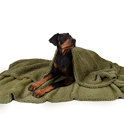 Fleece-Decke für Hunde, große waschbare, weiche, warme, Flauschige Sherpa-Plüsch-Decken für Hunde, Welpen, Katzen, doppelte Dicke, Armee grün, 152 x 127 cm von Pawsee
