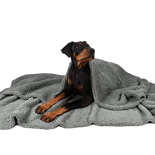 Fleece-Decke für Hunde, große waschbare, weiche, warme, Flauschige Sherpa-Plüsch-Decken für Hunde, Welpen, Katzen, doppelte Dicke, Dunkelgrau 152 x 127 cm von Pawsee