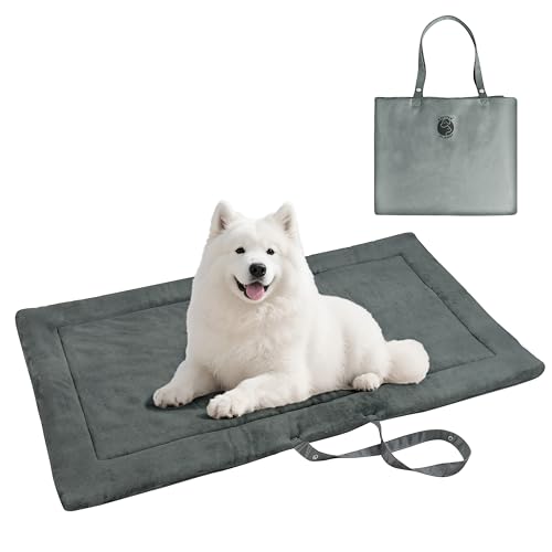 Pawsse Wasserdicht Hundedecke für Unterwegs 127 x 70cm, Outdoor Hundematte Waschbar Hundekissen zum Mitnehmen, Faltbare Hundebett für Reise Auto Camping, Grau von Pawsee