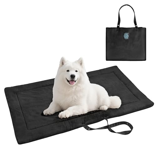 Pawsse Wasserdicht Hundedecke für Unterwegs 127 x 70cm, Outdoor Hundematte Waschbar Hundekissen zum Mitnehmen, Faltbare Hundebett für Reise Auto Camping, Schwarz von Pawsee
