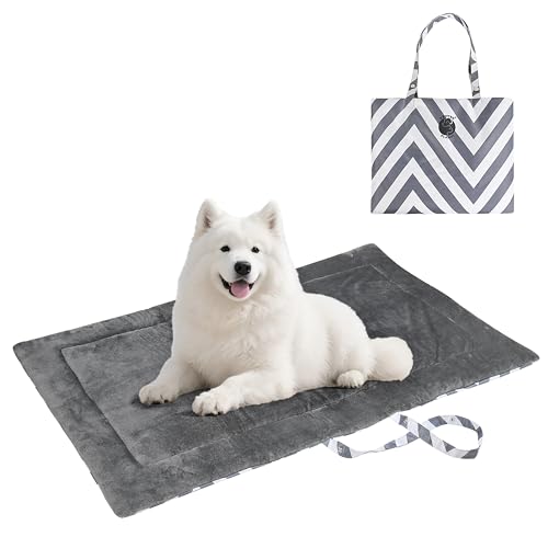 Pawsse Wasserdicht Hundedecke für Unterwegs 127 x 70cm, Outdoor Hundematte Waschbar Hundekissen zum Mitnehmen, Faltbare Hundebett für Reise Auto Camping, Streifen von Pawsee