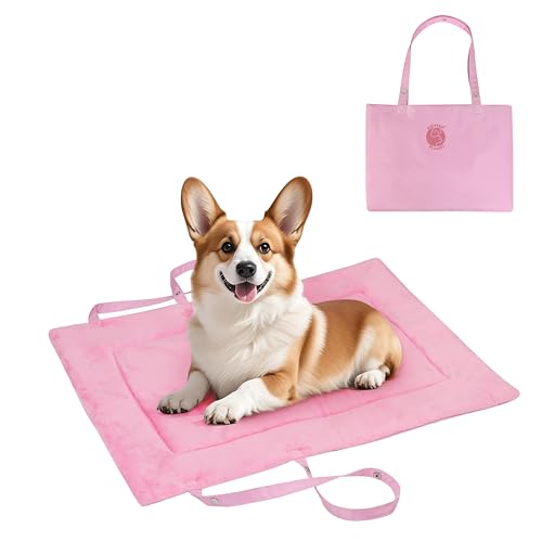Pawsse Wasserdicht Hundedecke für Unterwegs 80 x 60cm, Outdoor Hundematte Waschbar Hundekissen zum Mitnehmen, Faltbare Hundebett für Reise Auto Camping, Rosa von Pawsee