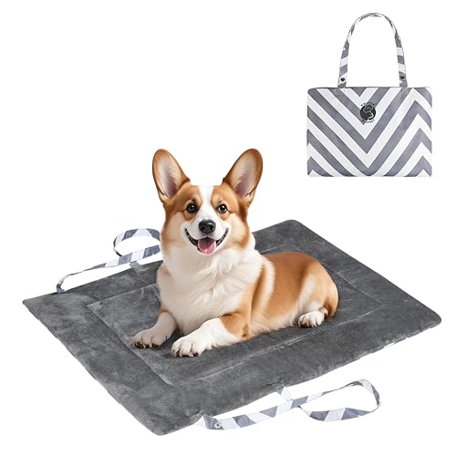 Pawsse Wasserdicht Hundedecke für Unterwegs 80 x 60cm, Outdoor Hundematte Waschbar Hundekissen zum Mitnehmen, Faltbare Hundebett für Reise Auto Camping, Streifen von Pawsee