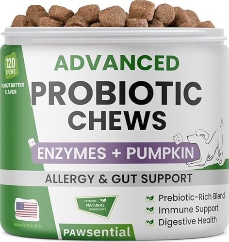 Probiotische Kauartikel mit Verdauungsenzymen, Probiotika, Präbiotika - Hilft bei Stuhlqualität, Gas, Verstopfung, Durchfalllinderung - 100 Ct (1 Stück) Gegrilltes Huhn von Pawsential