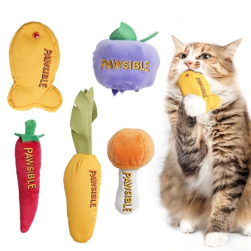 Pawsible Katzenminze-Spielzeug für Indoor-Katzen, 100 % reine Bio-Katzenminze, gefüllt ohne Baumwolle, Zahnungskicker, Kauspielzeug für Kätzchen und Katzen, 5 Stück (Lebensmittelform) von Pawsible