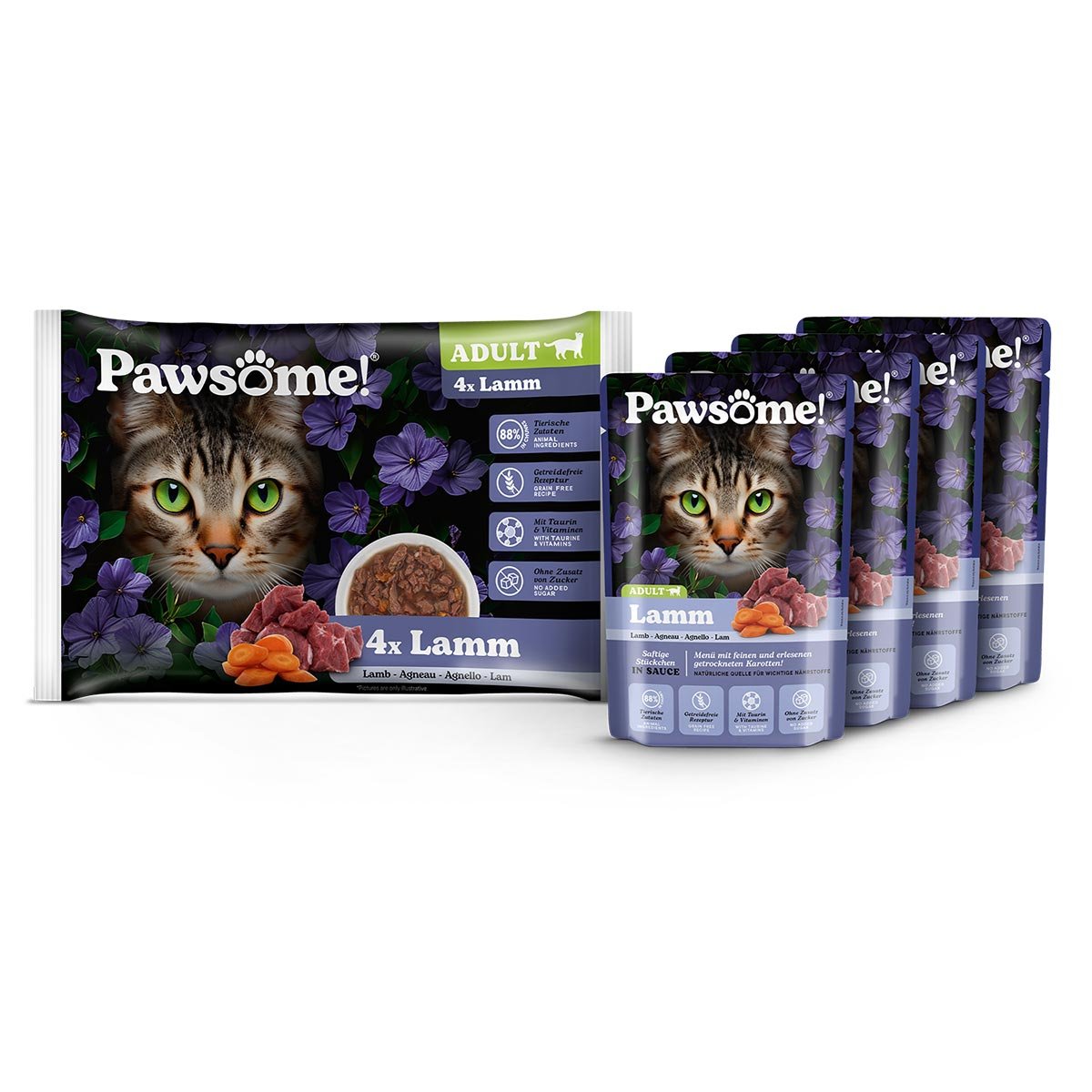Pawsome Adult Lamm Vorteilspack 4x85g Pawsome Adult Lamm Vorteilspack 4x85g von Pawsome!
