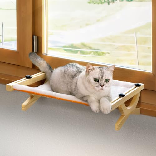 Pawtasy Katzen Hängematte Katzen Fensterliege Stabiles Katzenhängematte Katzenbett Fensterbank Massivholz Katzenliege Fenster Bis zu 22.7 KG, 47.5 x 42 cm von Pawtasy