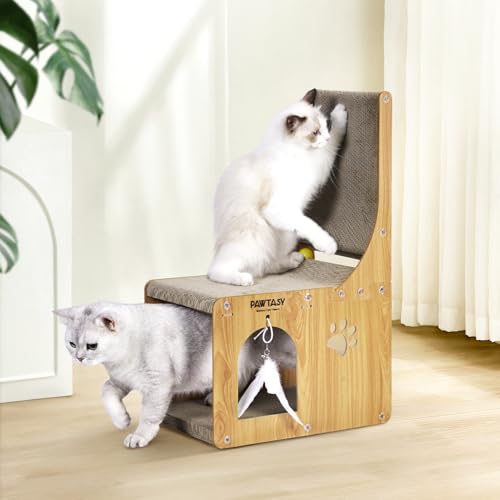 Pawtasy Kratzbrett Katzen Kratzpappe mit Katzenhaus Katzenkratzbrett L förmige 65 cm kratzspielzeug mit Ballspielzeug Kratz Katzen für Wand und Ecke als Möbelschutz, Groß Pawtasy Kratzbrett Katzen Kratzpappe mit Katzenhaus Katzenkratzbrett L förmige 65 cm kratzspielzeug mit Ballspielzeug Kratz Katzen für Wand und Ecke als Möbelschutz, Groß von Pawtasy