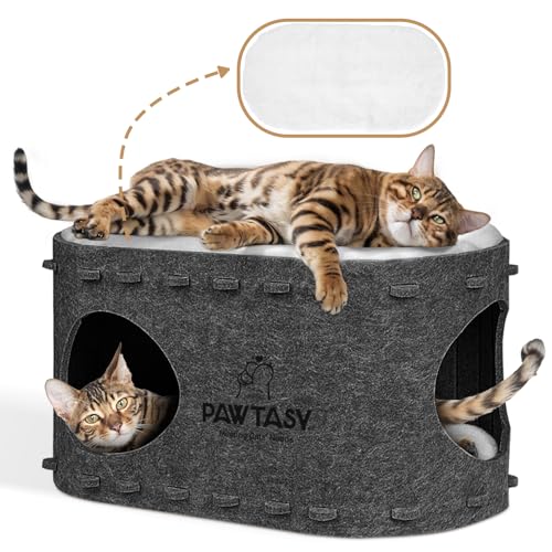 Pawtasy Katzenhöhle Filz Katzenbett Höhle Katzenhaus für Indoor Katzen Höhle mit 2 Weiche und Warm Kissen Winterfest, Schutz der Katzennägel, 58T x 33B x 30H cm, Dunkelgrau Pawtasy Katzenhöhle Filz Katzenbett Höhle Katzenhaus für Indoor Katzen Höhle mit 2 Weiche und Warm Kissen Winterfest, Schutz der Katzennägel, 58T x 33B x 30H cm, Dunkelgrau von Pawtasy