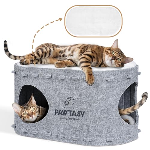 Pawtasy Katzenhöhle Filz Katzenbett Höhle Katzenhaus für Indoor Katzen Höhle mit 2 Weiche und Warm Kissen Winterfest, Schutz der Katzennägel, 58T x 33B x 30H cm, Grau Pawtasy Katzenhöhle Filz Katzenbett Höhle Katzenhaus für Indoor Katzen Höhle mit 2 Weiche und Warm Kissen Winterfest, Schutz der Katzennägel, 58T x 33B x 30H cm, Grau von Pawtasy