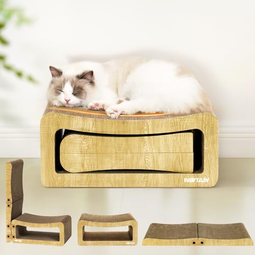 Kratzbrett Katze L Förmiger Kratzpappe für Katzen 2 in 1 Stabil Katzenkratzbretter Verstellbar Katzenbrett Pappe mit Katzenminze Wellpappe Kratzmöbel für Katzen, Größ von Pawtasy