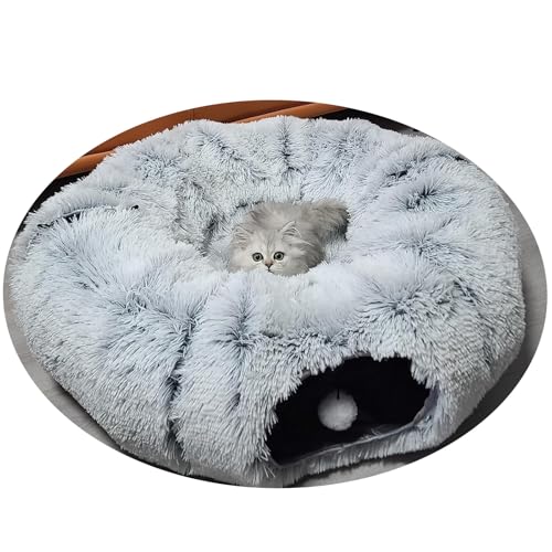 Pawtenda Katzentunnelbett, warme Katzentunnel für Indoor-Katzen, Katzenplüsch-Donut-Höhlentunnelbett, multifunktionales Katzenspielzeug zum Spielen und Entspannen von Pawtenda